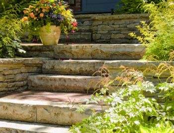 Landscaped Garden With Flowers And Retaining Walls