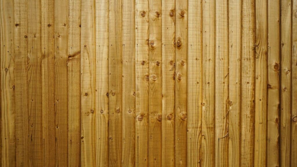 Close-up of vertical cedar fence boards showing several distinct knots and natural grain patterns