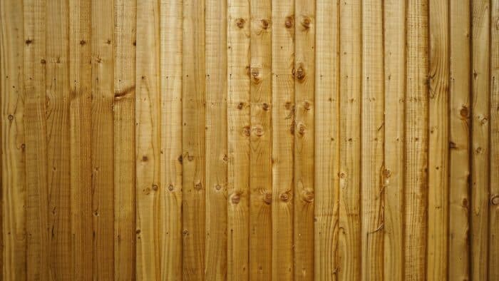 Close-up of vertical cedar fence boards showing several distinct knots and natural grain patterns