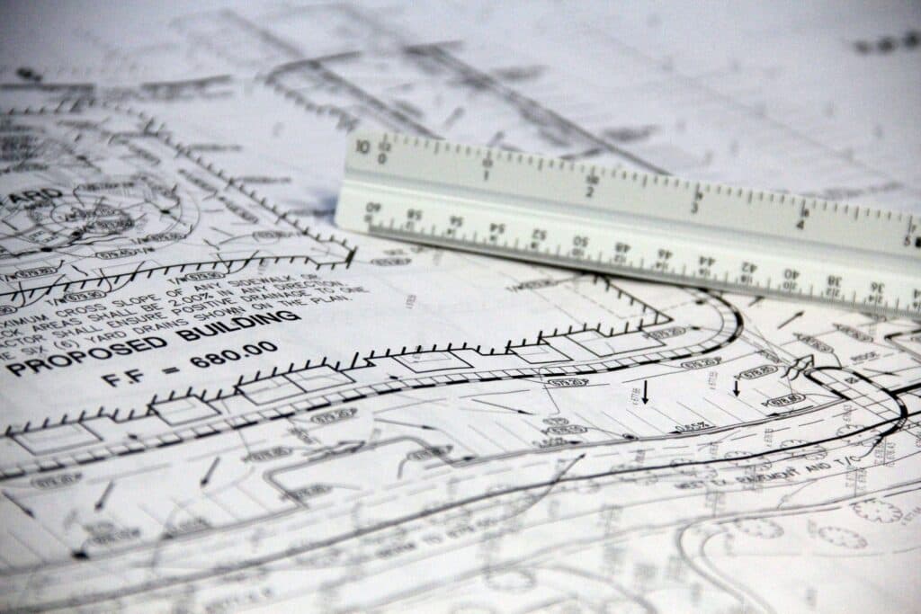 Site grading and drainage plan drawing with contour lines and proposed elevations for a Chicago-area project
